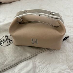 Hermes Bride A Brac Case, Small Beige Canvas with Palladium Hardware New
